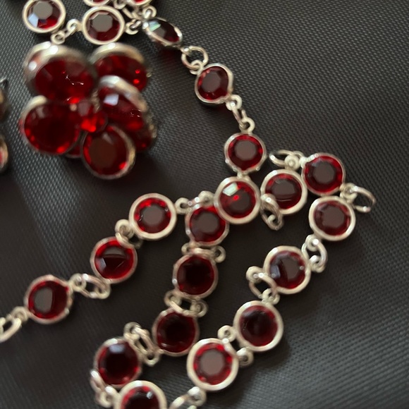 Rafaelian Open Bezel Set Crystal Red Chiclet Necklace and Earrings Set NOS - Picture 4 of 16